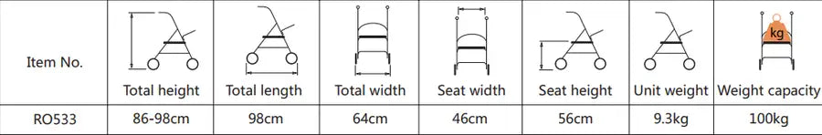 Transport Four Wheel Rollator (RO533) Black Colour - Babyonline