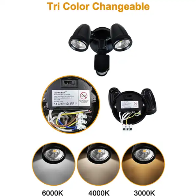 30W LED Security Light with Motion Sensor Outdoor Twin Spotlight Garage IP54