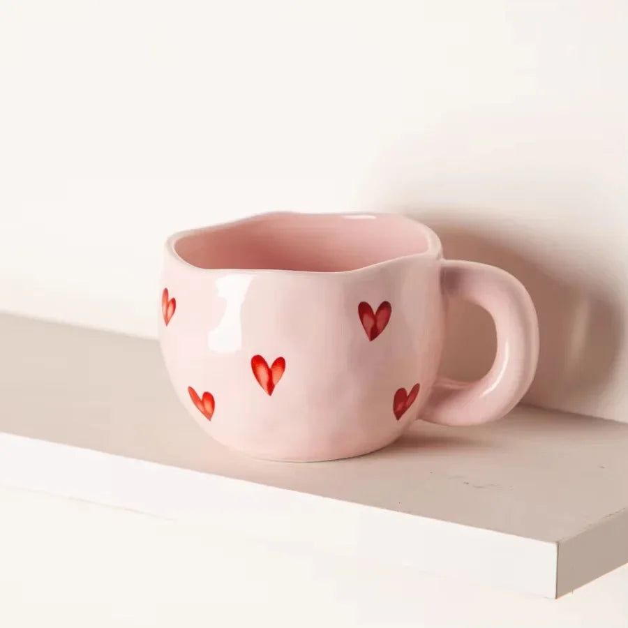 Heart Pattern Ceramic Coffee Mug – 400ml Cute Tea & Milk Cup