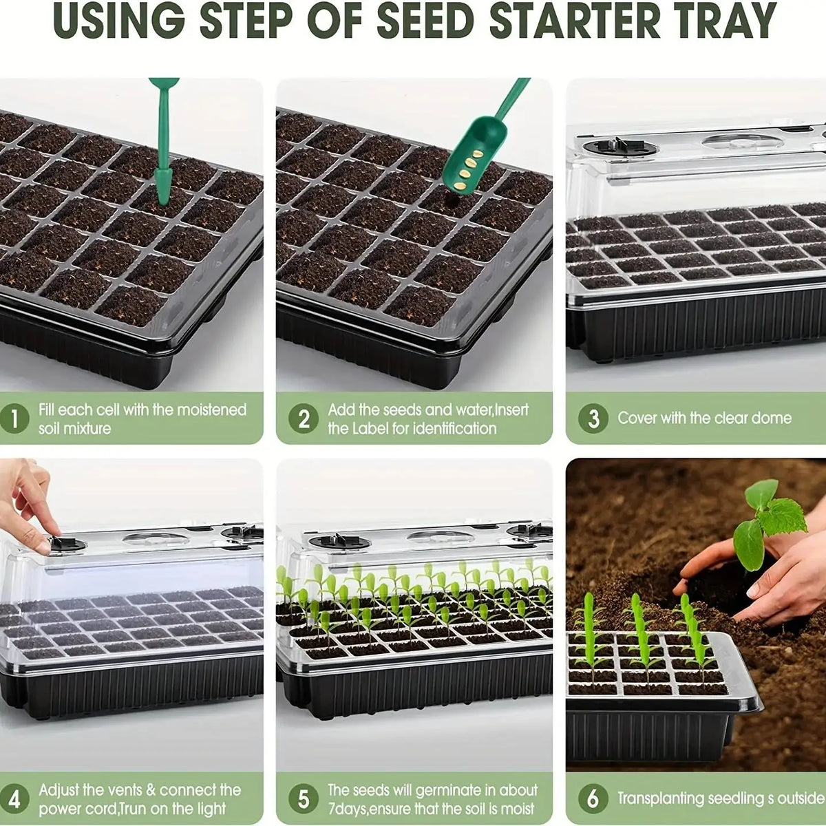40-Cell Seed Starter Kit with Grow Lights & Humidity Dome – Indoor Propagation Tray