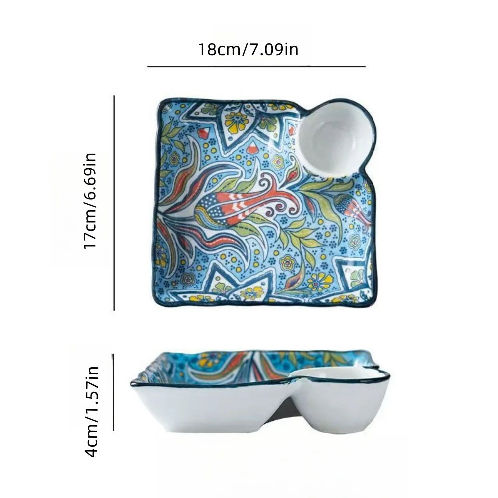 Bohemian Dumpling Plate with Dipping Sauce Compartment