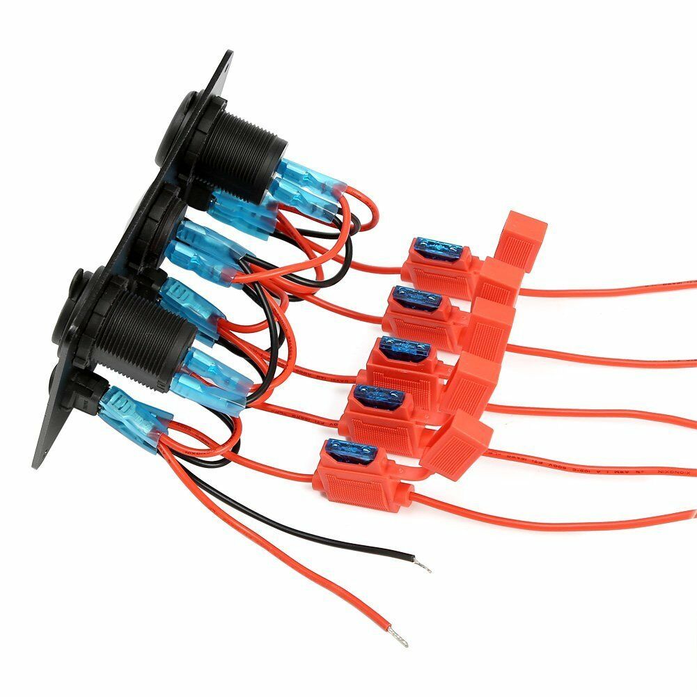 5 Gang ON-OFF Toggle Switch Control Panel 2 USB Charger 12V for Car
