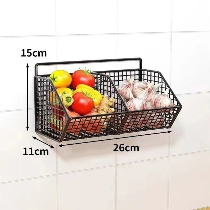 Wall Mounted Kitchen Storage Basket – Metal Wire Vegetable & Spice Organiser