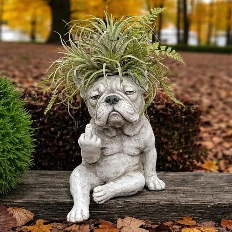 3-Piece Grumpy French Bulldog Planter Set – Quirky Resin Succulent Pots