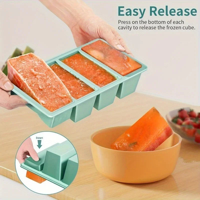 4-Cavity Silicone Freezer Tray with Lid – Soup, Broth & Sauce Portion Storage