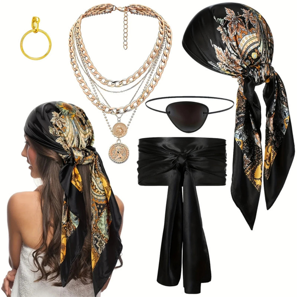 6-Piece Pirate Costume Accessory Set – Halloween Cosplay Kit