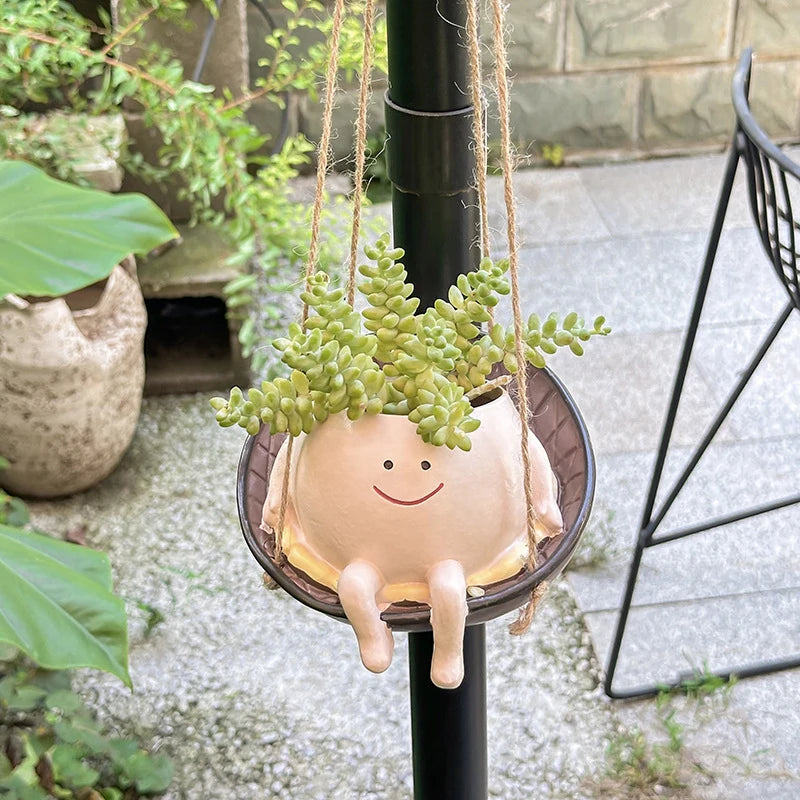 Happy Face Swing Planter – Whimsical Hanging Resin Succulent Pot