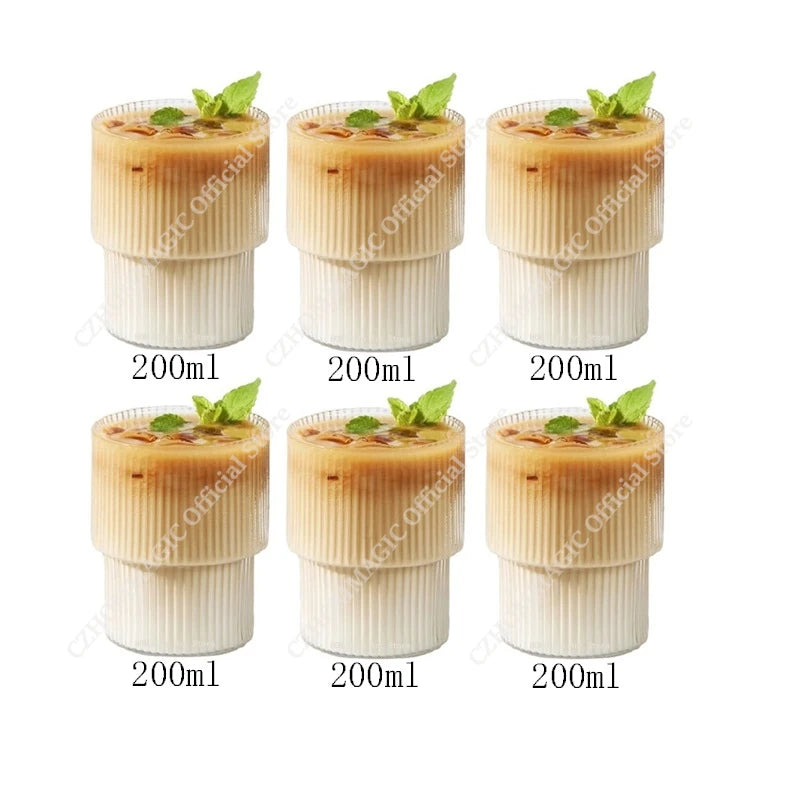 Vintage Ribbed Glass Cups – Heat-Resistant Coffee & Drink Tumblers