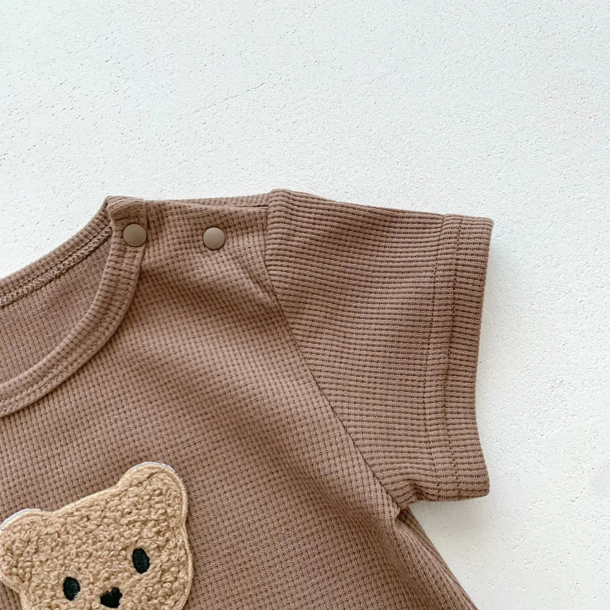 Baby Waffle Cotton Romper & Bear Ear Hat Set – Short Sleeve Outfit (0–24 Months)