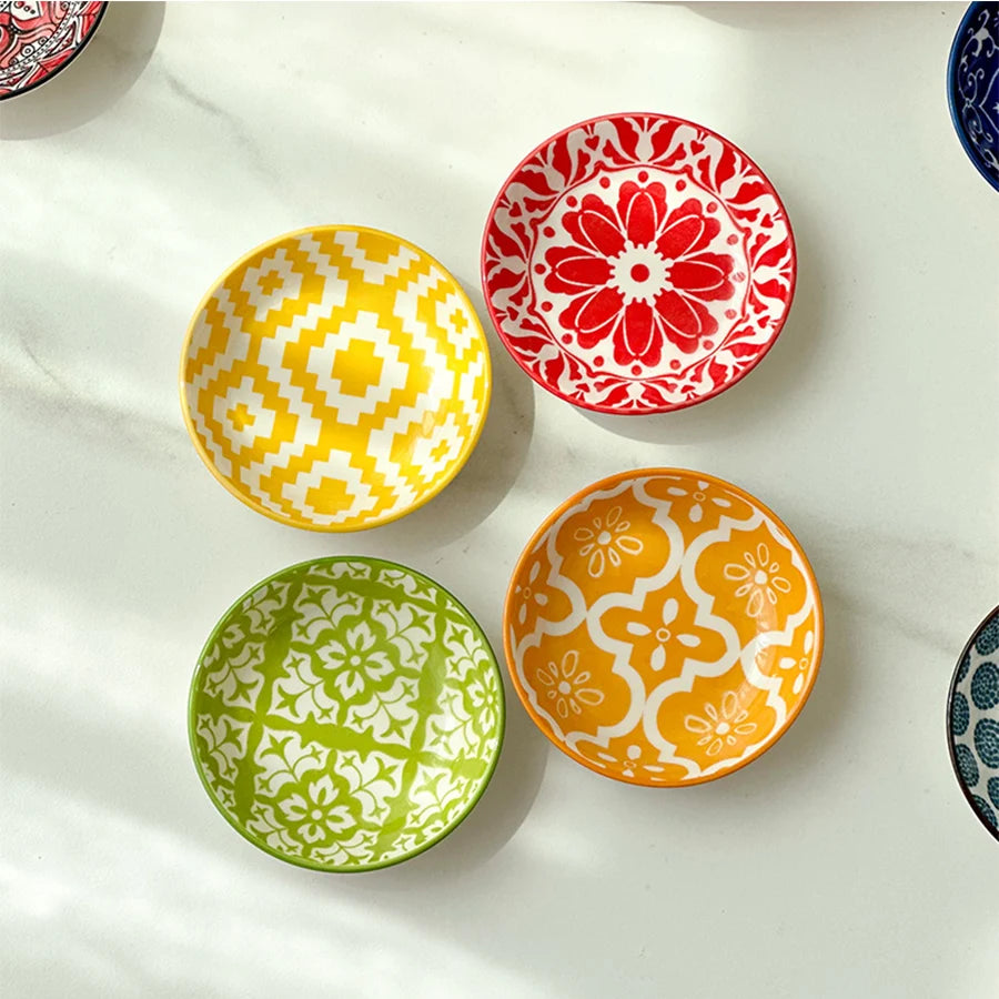 Bohemian Ceramic Condiment Dish Set – Sauce, Soy & Dipping Bowls (6 or 10 Piece Set)