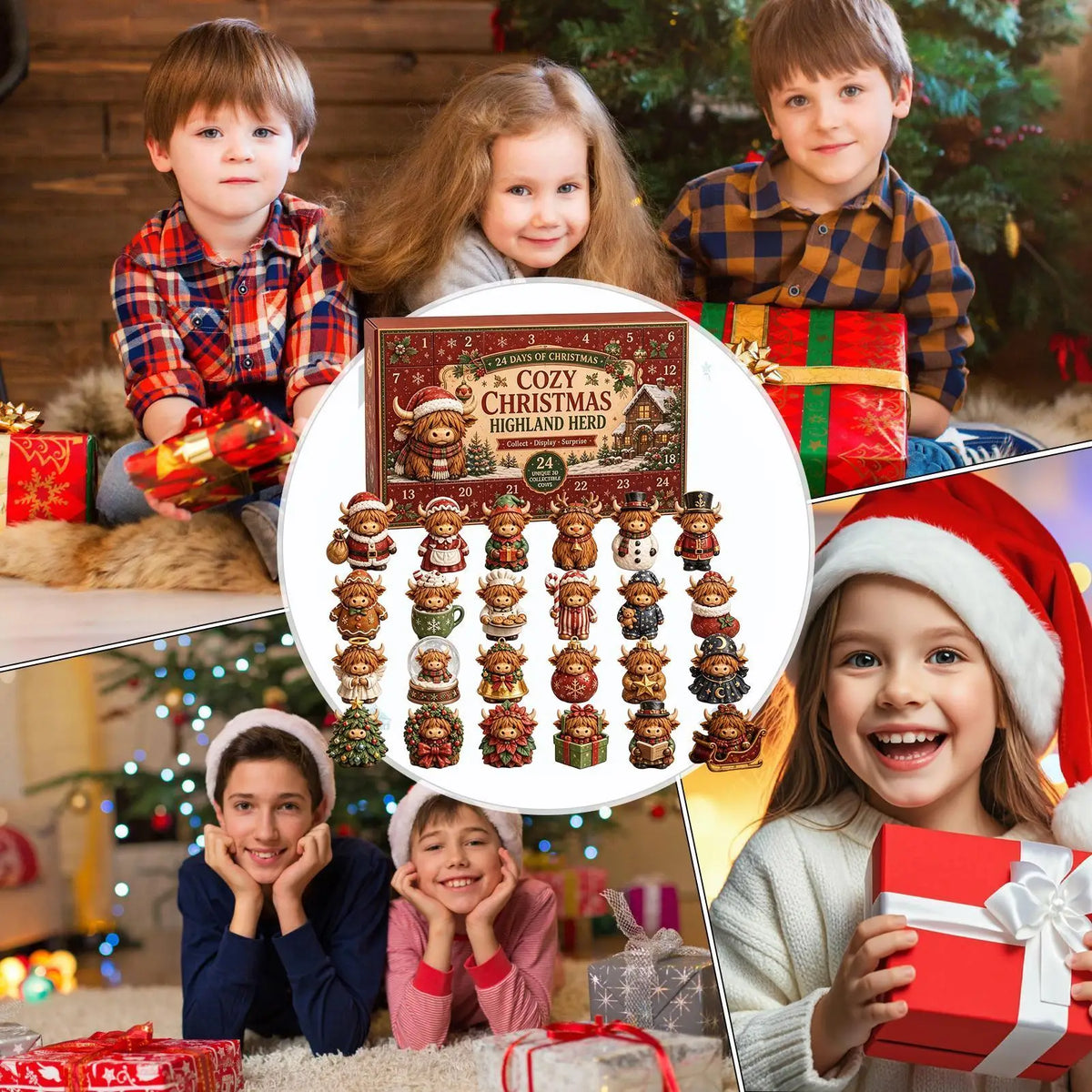 Christmas Advent Calendar – 24-Piece Highland Cow Acrylic Ornaments & Christmas Countdown Decorations