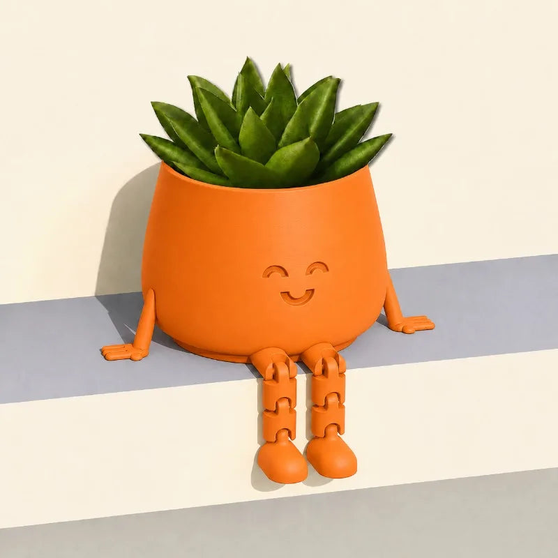 Smiling Face Planter with Flexible Legs – Cute Succulent & Cactus Desk Pot
