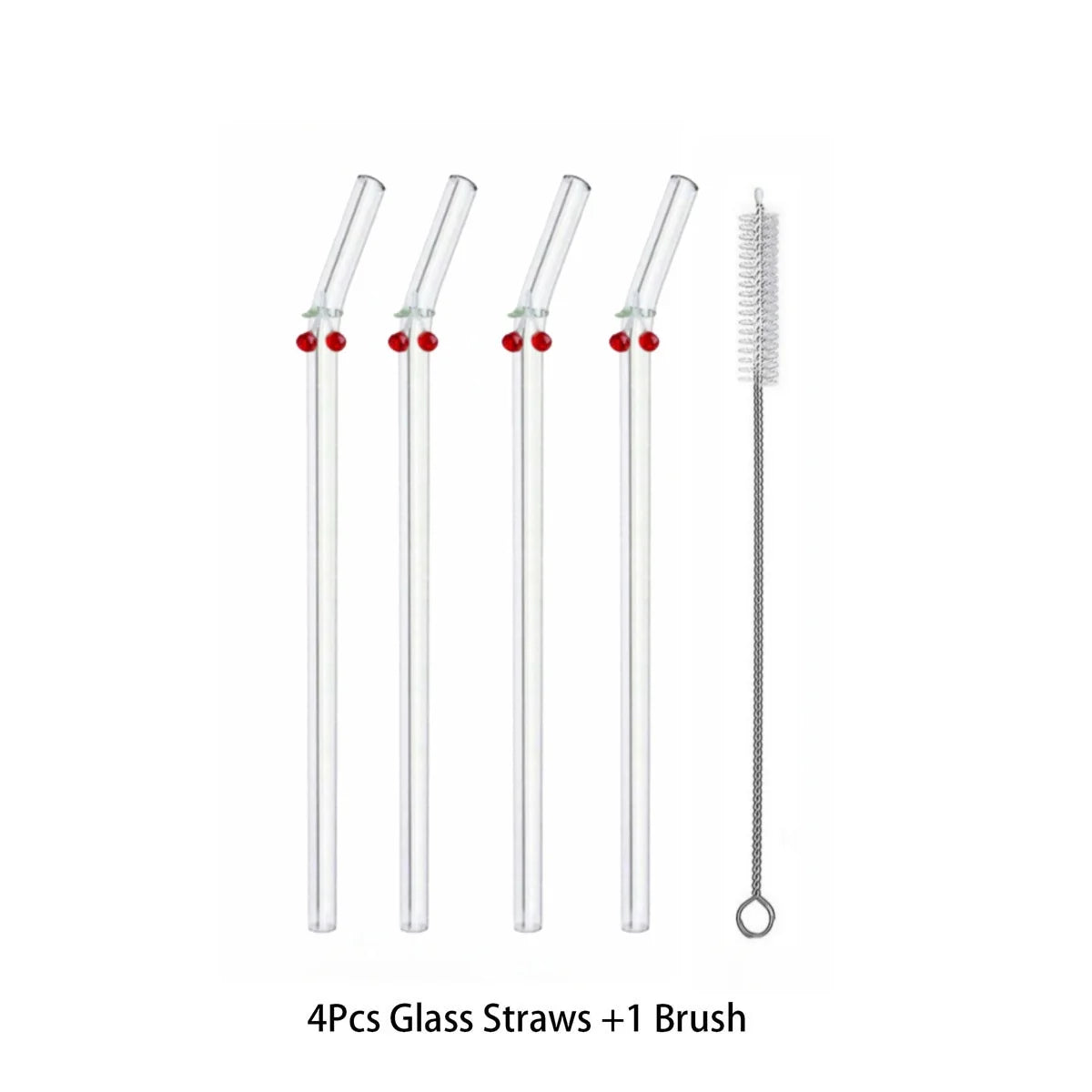 Cute Glass Drinking Straw – Reusable Cherry & Bow Design