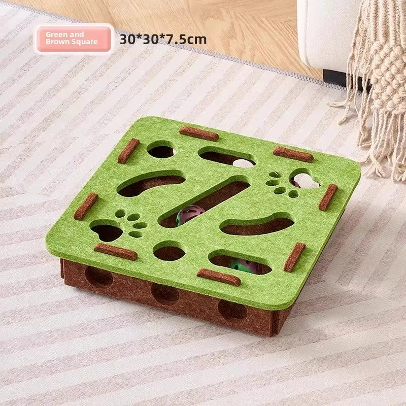 Interactive Cat Puzzle Toy – Felt Play Box with Ball Track & Scratcher
