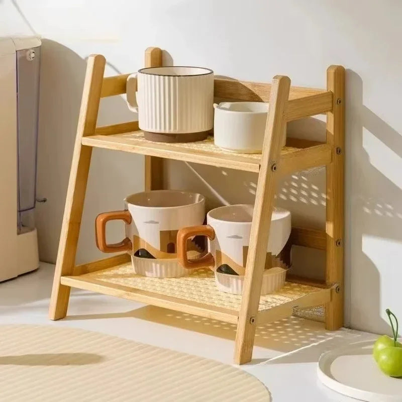 2-Tier Bamboo Countertop Storage Rack โ Kitchen, Bathroom & Desk Organiser Shelf