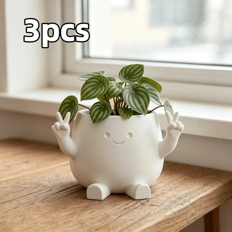 Peace Sign Character Planter – Cute Cartoon Succulent & Small Plant Pot
