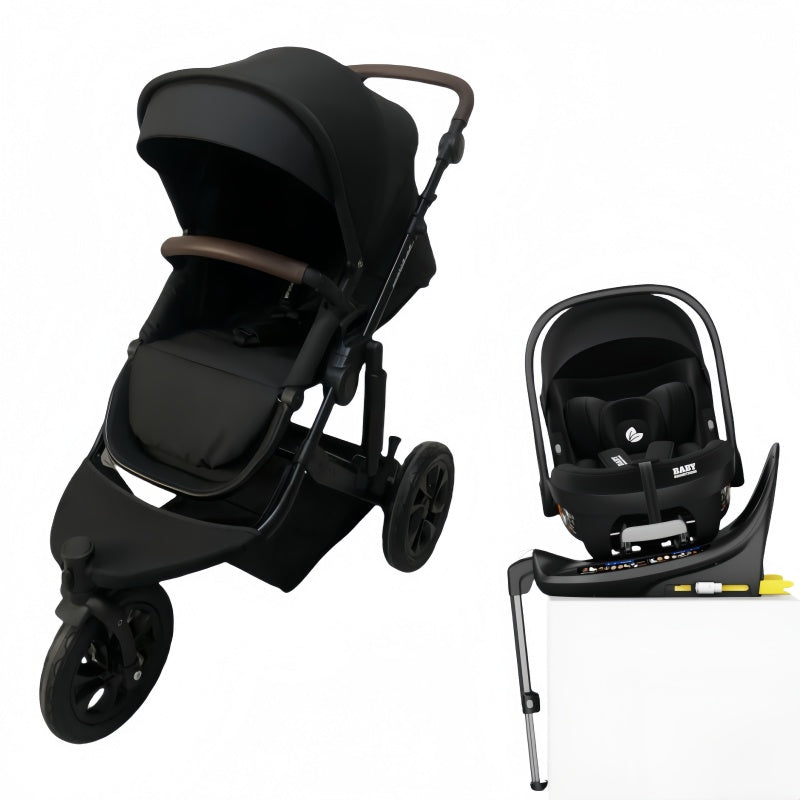 Baby Brightness easygo 1+ three wheel stroller with baby capsule and Rotation ISOFIX base Black