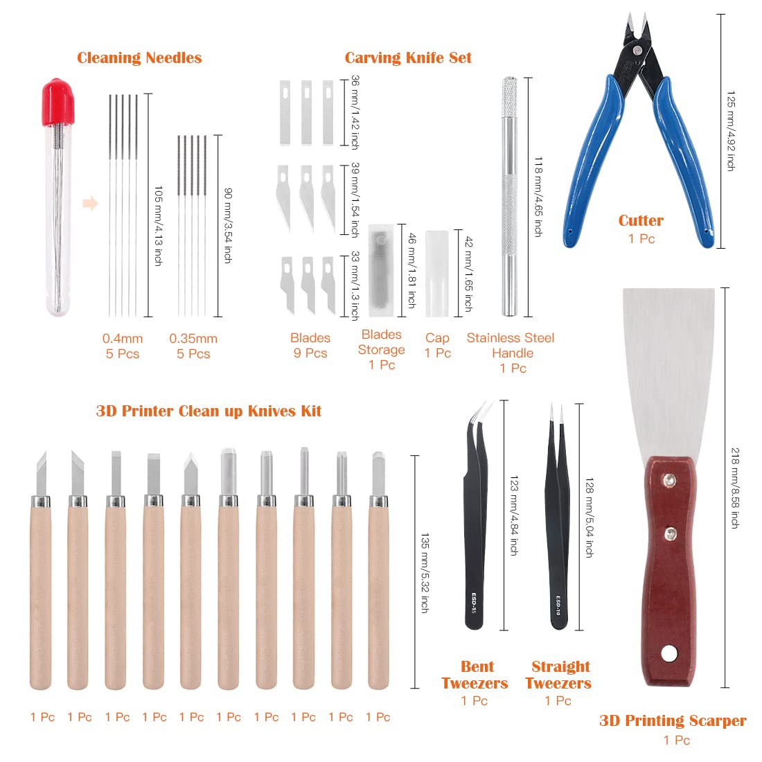 34PCS 3D Printer Accessories Tool Kit
