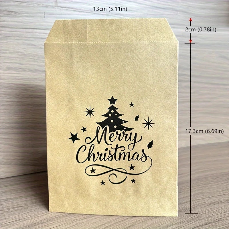 25-Pack Christmas Kraft Paper Gift Bags – Merry Christmas Tree Treat & Favour Bags