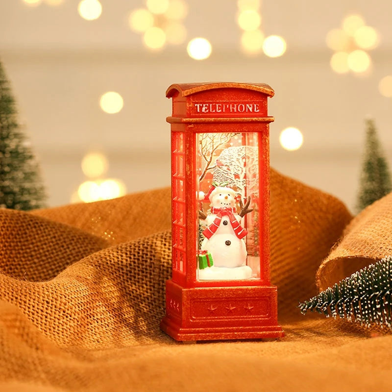 Light-Up Christmas Telephone Booth Decoration – Santa Claus & Snowman Festive Ornament