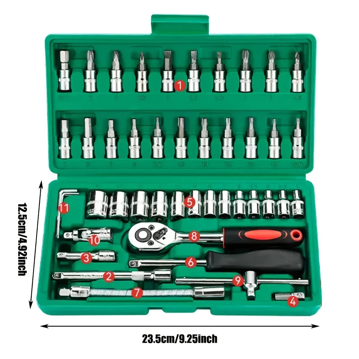 46-Piece Socket & Ratchet Tool Set – Compact Metric Repair Kit for Home & Auto