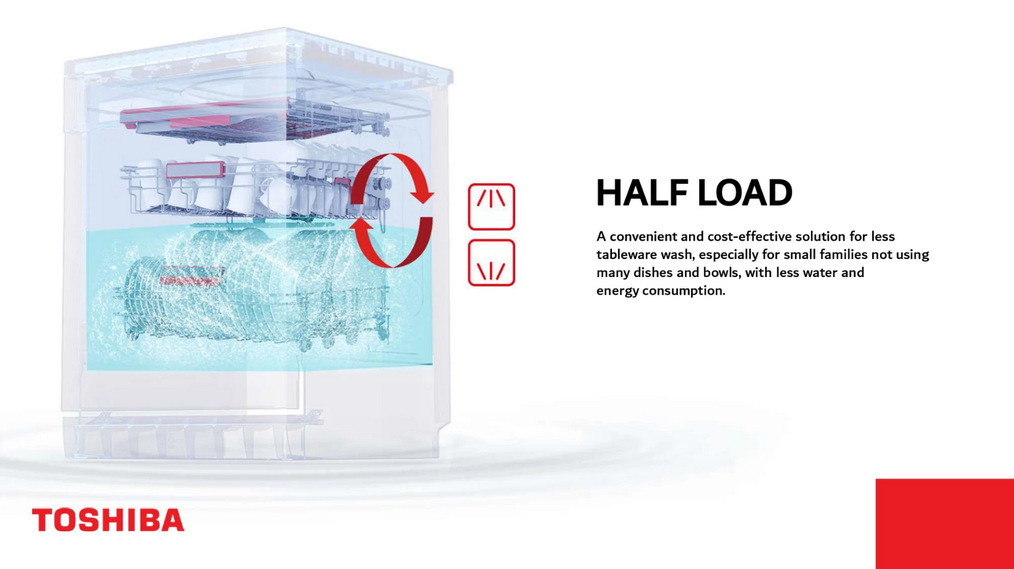 Toshiba 15 Place Settings Freestanding Dishwasher with Auto Open Function