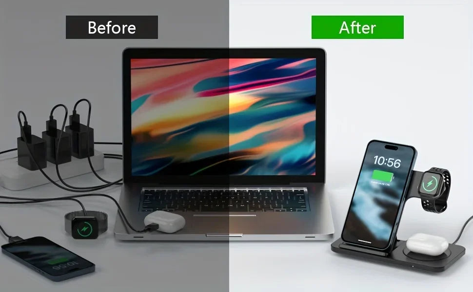 Foldable 3-in-1 Wireless Charger Stand for iPhone, Apple Watch & AirPods