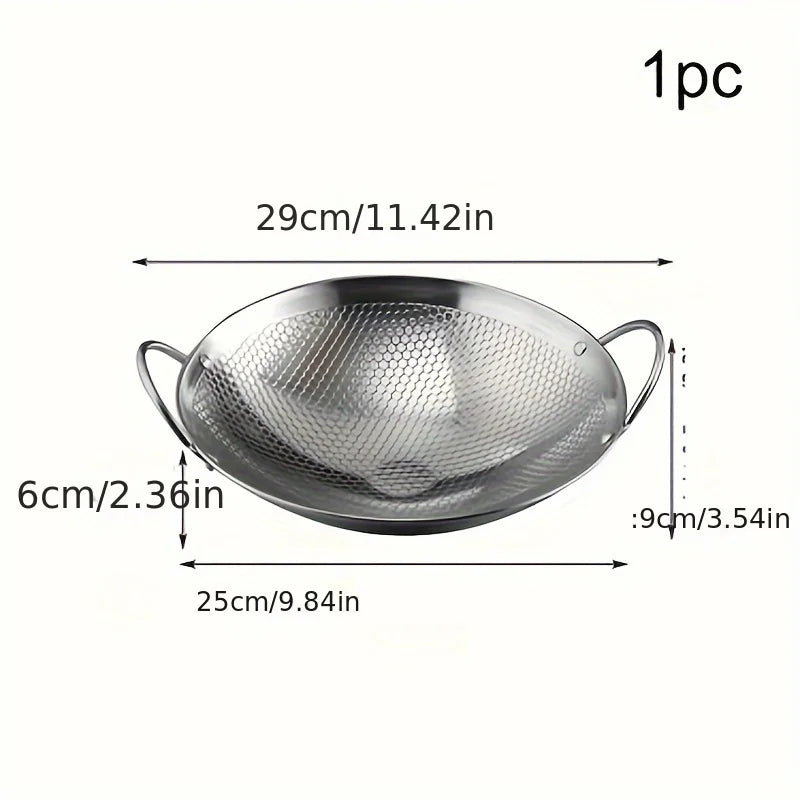 29cm Stainless Steel Honeycomb Frying Pan – Dual Handle Skillet