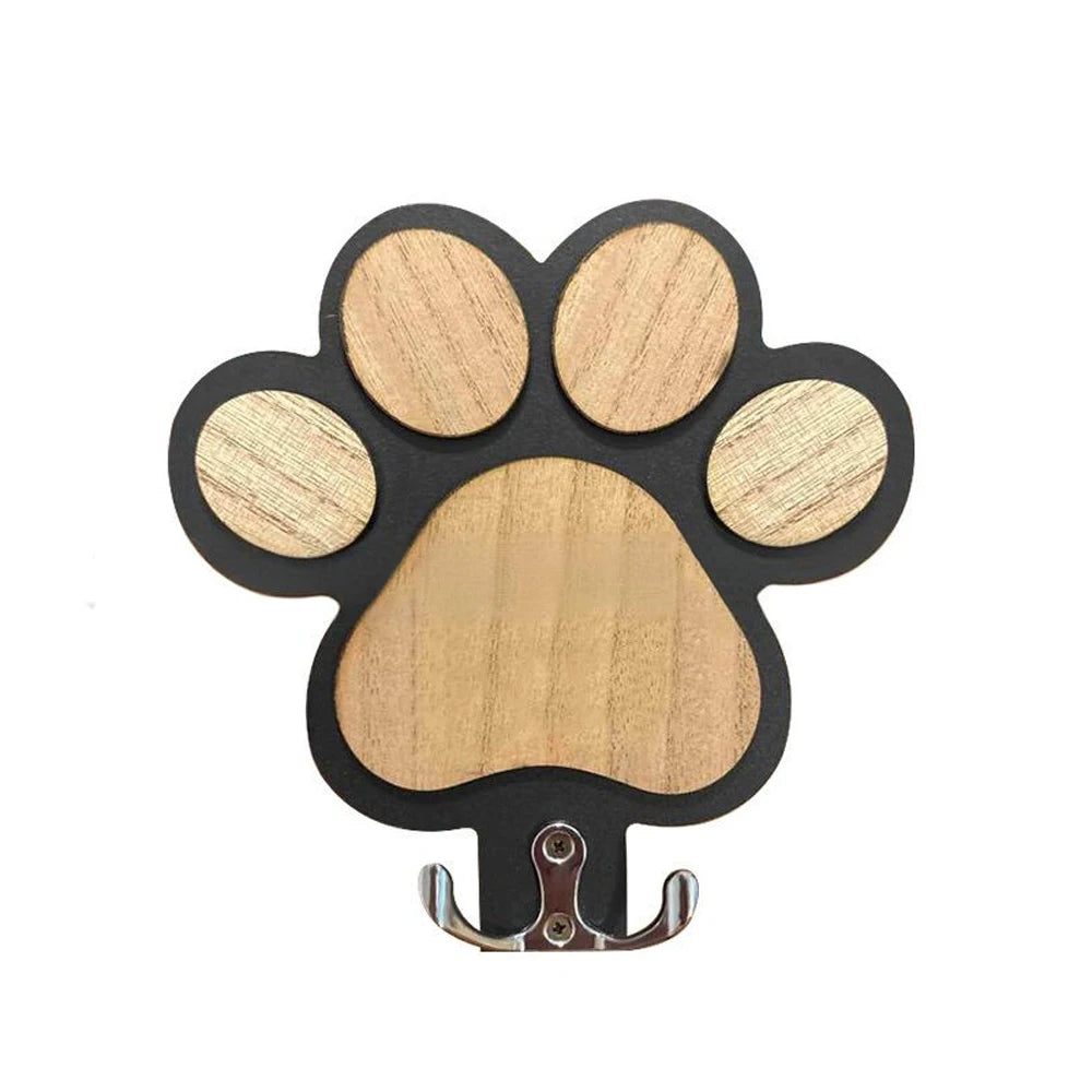 Paw Print Wooden Dog Leash Holder – Wall Mounted Pet Hook Organiser