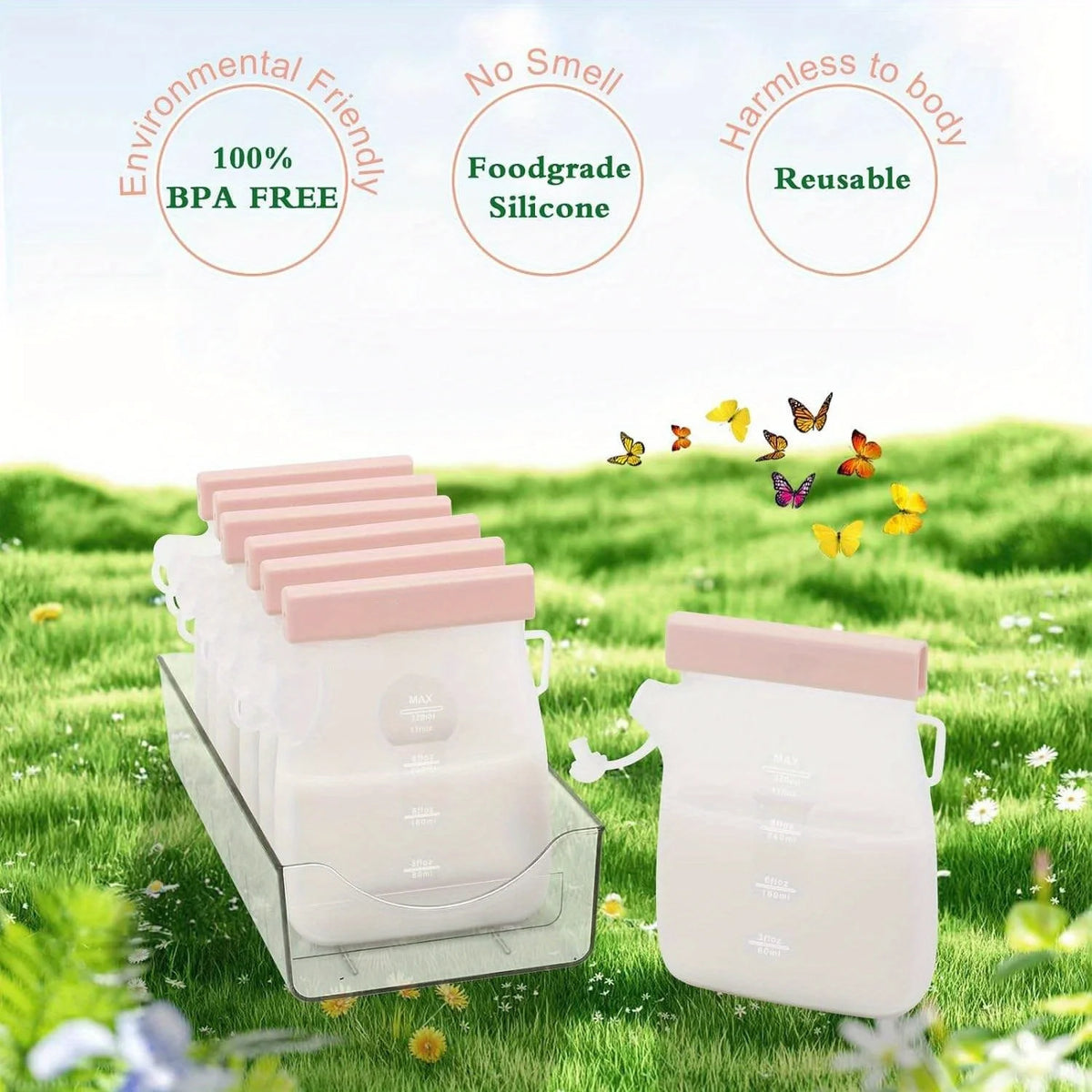 Reusable Silicone Breast Milk Storage Bag – 320ml Self-Standing Freezer Bag