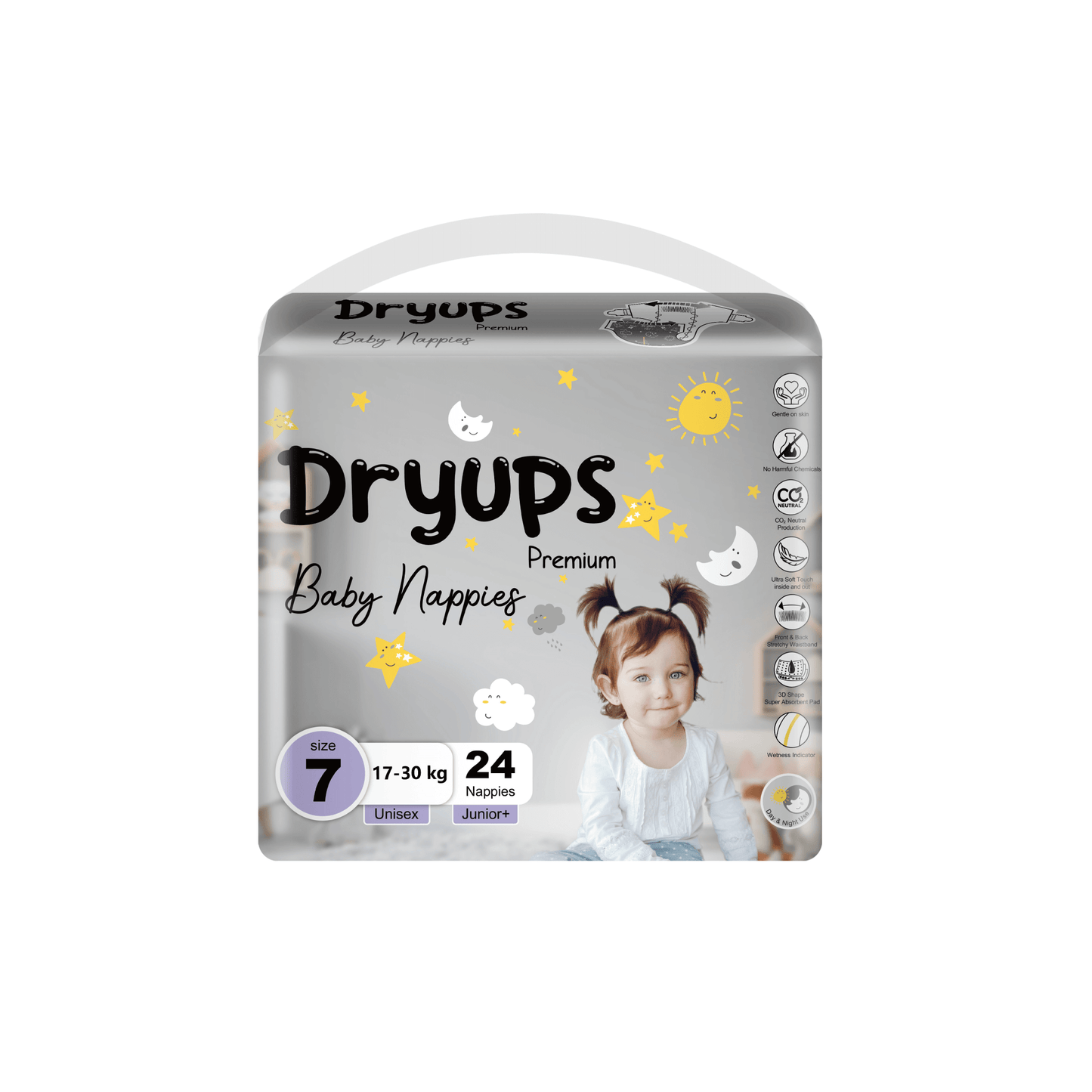 Dryups Premium Nappies Unisex Size 7 Junior+ (17-30kg)