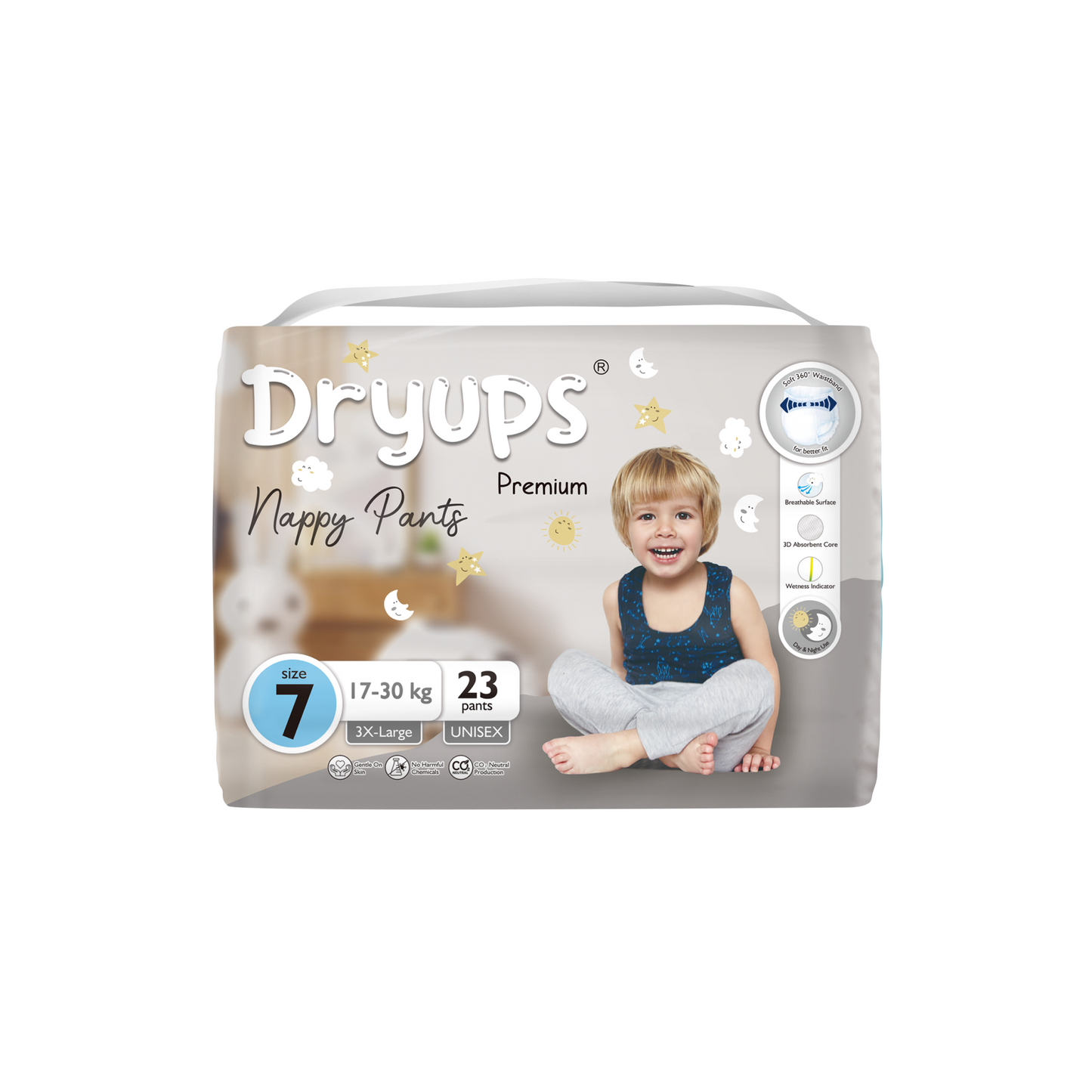 Dryups Premium Nappy Pants Unisex Size 7 3X-Large (17-30kg) 4-7 Years