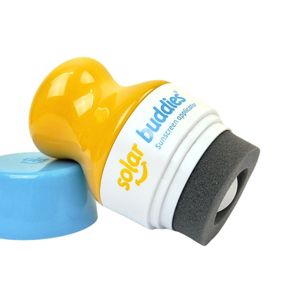 This yellow and blue Solar Buddie is a refillable sunscreen applicator for kids and babies of any age. It's easy to use, no mess and perfect for outdoor fun and travel.