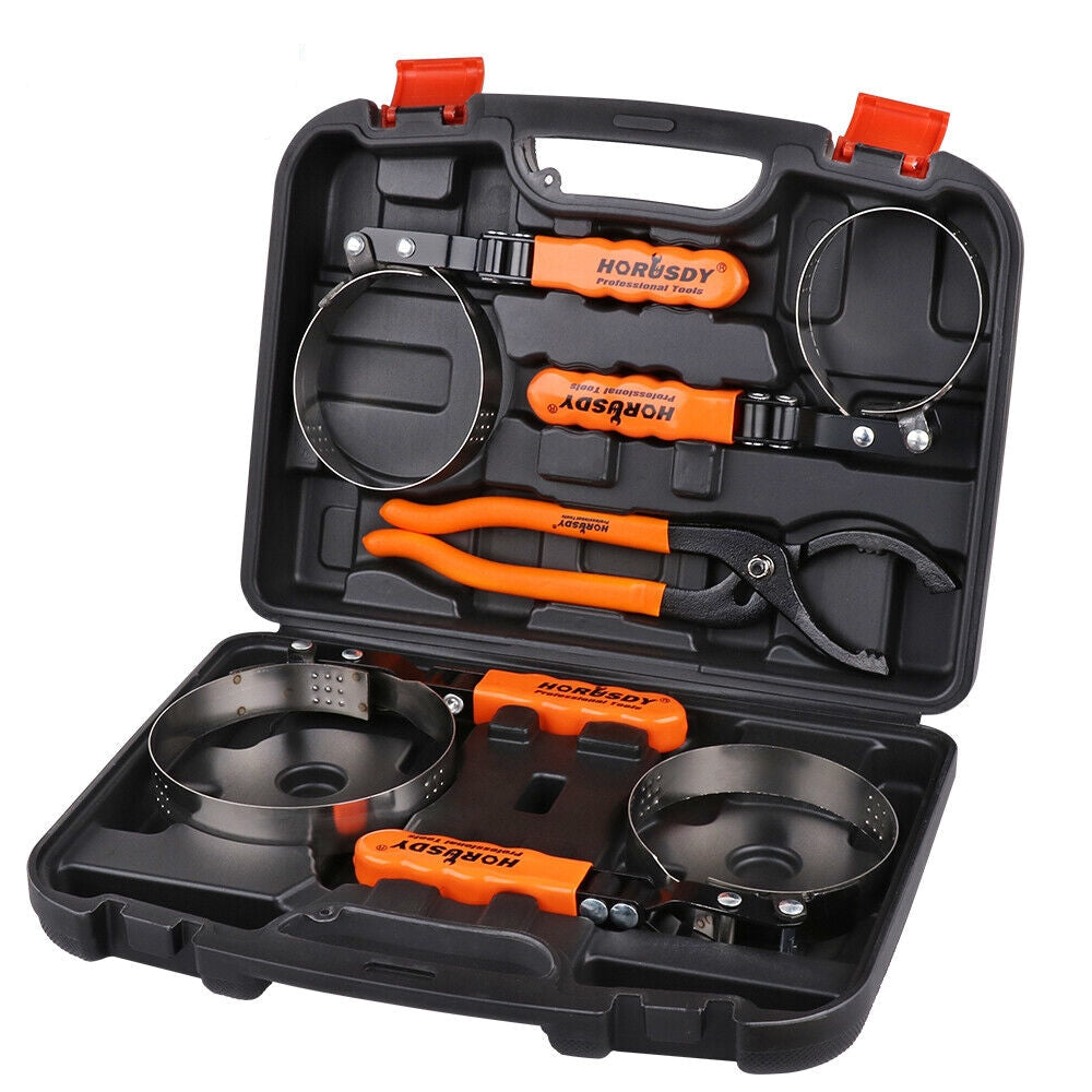 5Pc Oil Filter Wrench Set Swivel Grip Steel Belt Spanner Universal Filter Remove