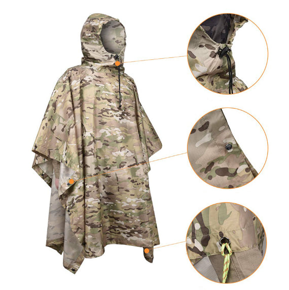 Camouflage Rain Poncho Hooded Waterproof Camo Raincoat for Hunting Hiking Camping Fishing
