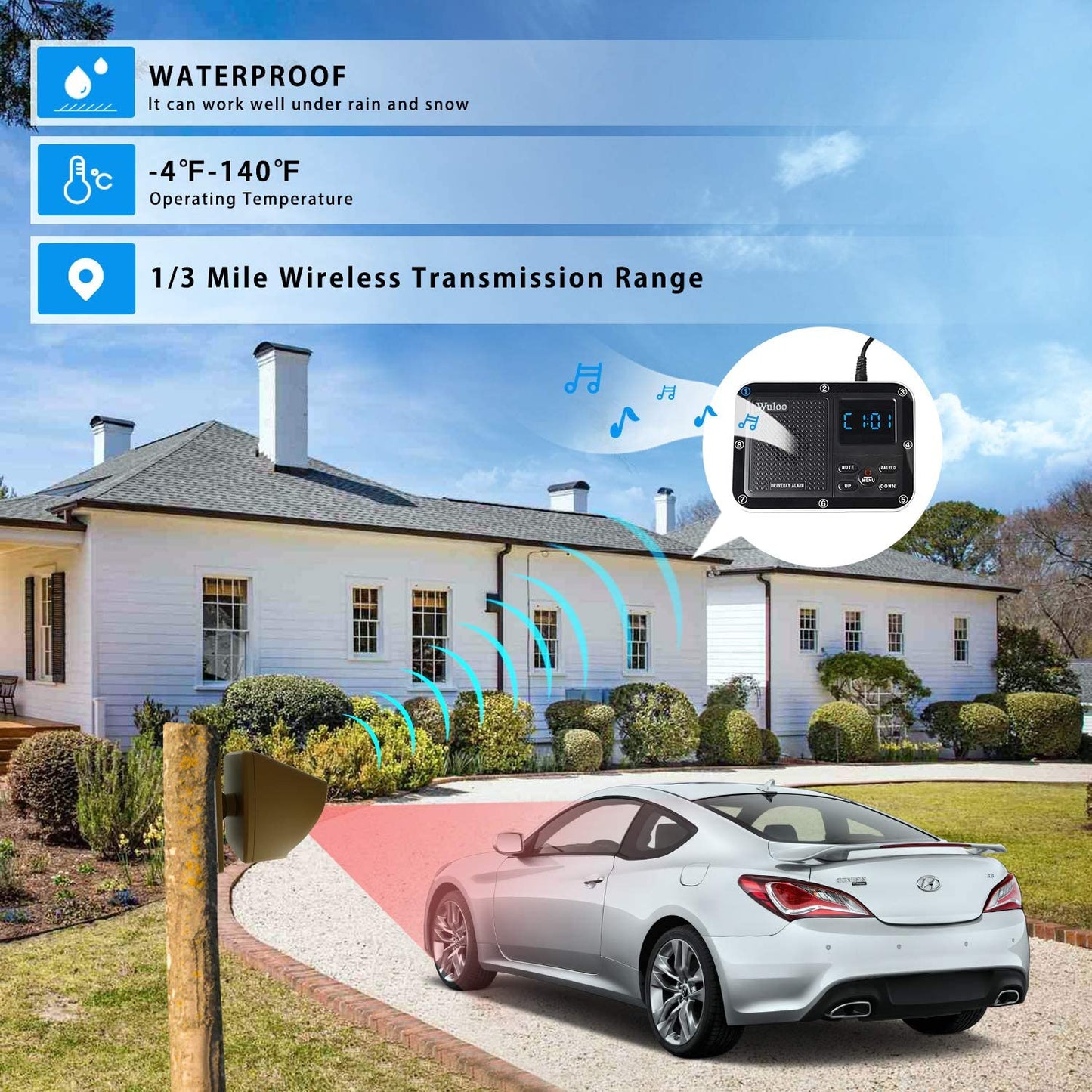 Solar Driveway Alarm Wireless Outdoor Motion Sensor & Detector Driveway Alert System - salelink.co.nz