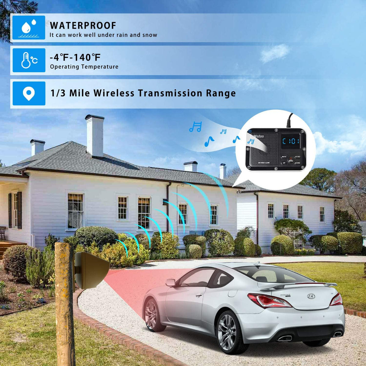Solar Driveway Alarm Wireless Outdoor Motion Sensor & Detector Driveway Alert System - salelink.co.nz
