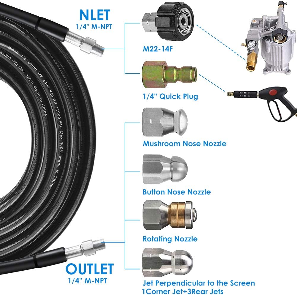 Sewer Jetter Nozzles Kit 30m Drain Cleaning Hose