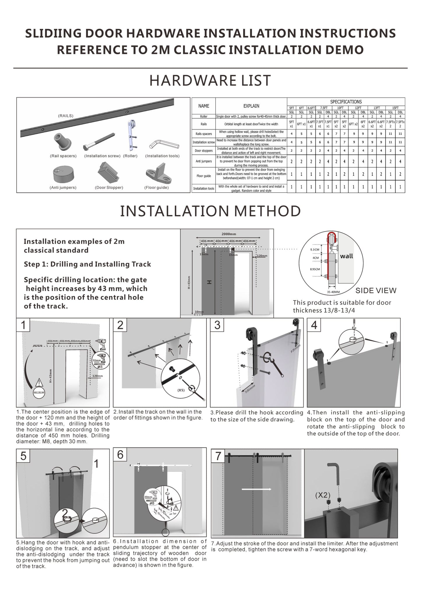 4M Sliding Barn Door Hardware Kit