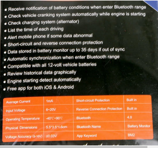 BM2 Bluetooth Battery Monitor 12V Car Battery Tester