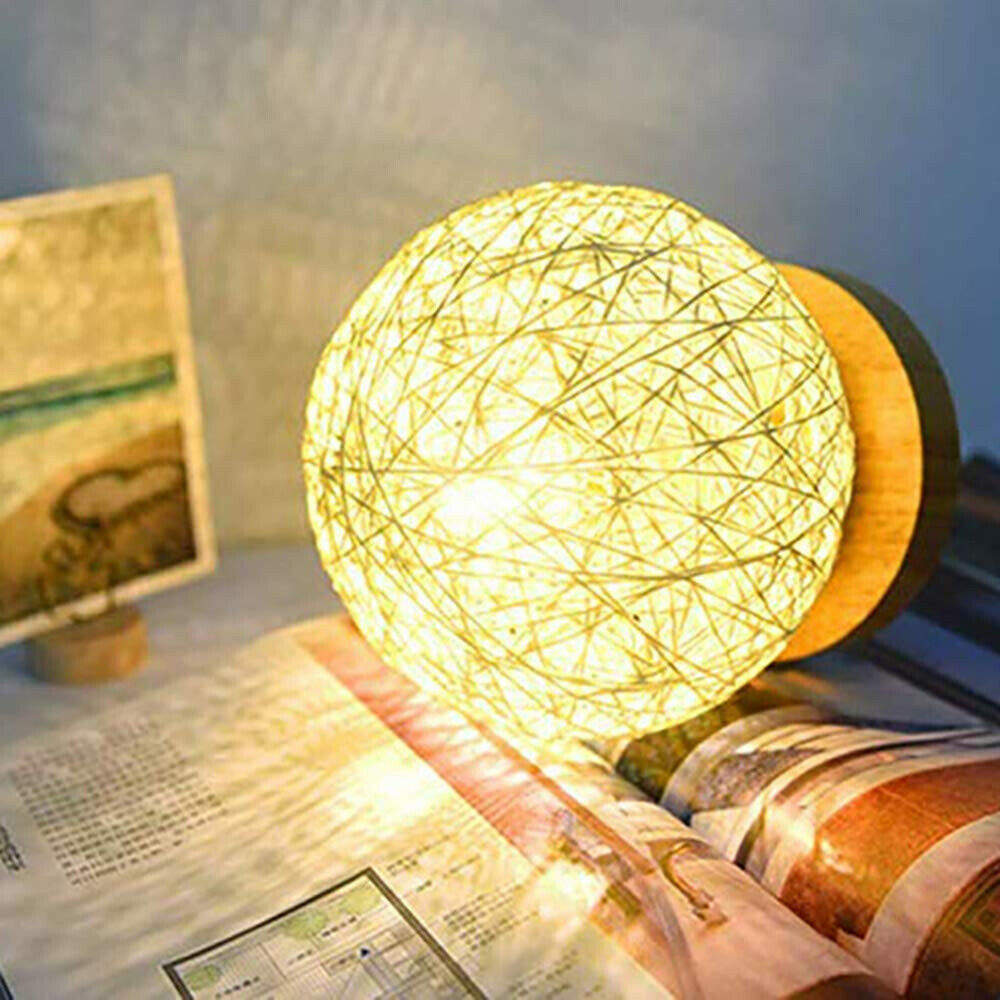 Rattan LED Table Desk Bedside Night Light Lamp 15cm