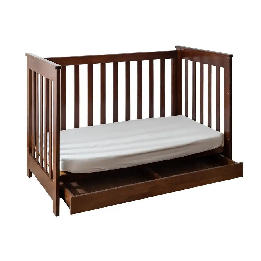 Kapai BETA Wooden Baby Cot Drop Side with Drawer COFFEE - Babyonline