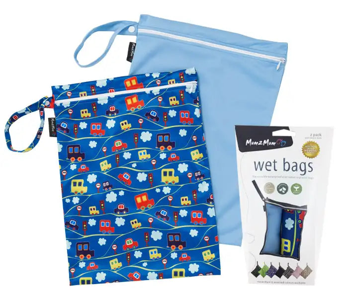 Mum2Mum Wet Bags Twin Pack - CAR/SKY BLUE - Babyonline