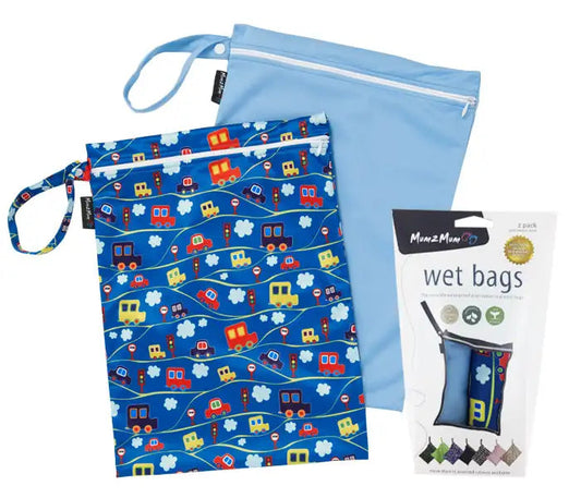 Mum2Mum Wet Bags Twin Pack - CAR/SKY BLUE - Babyonline