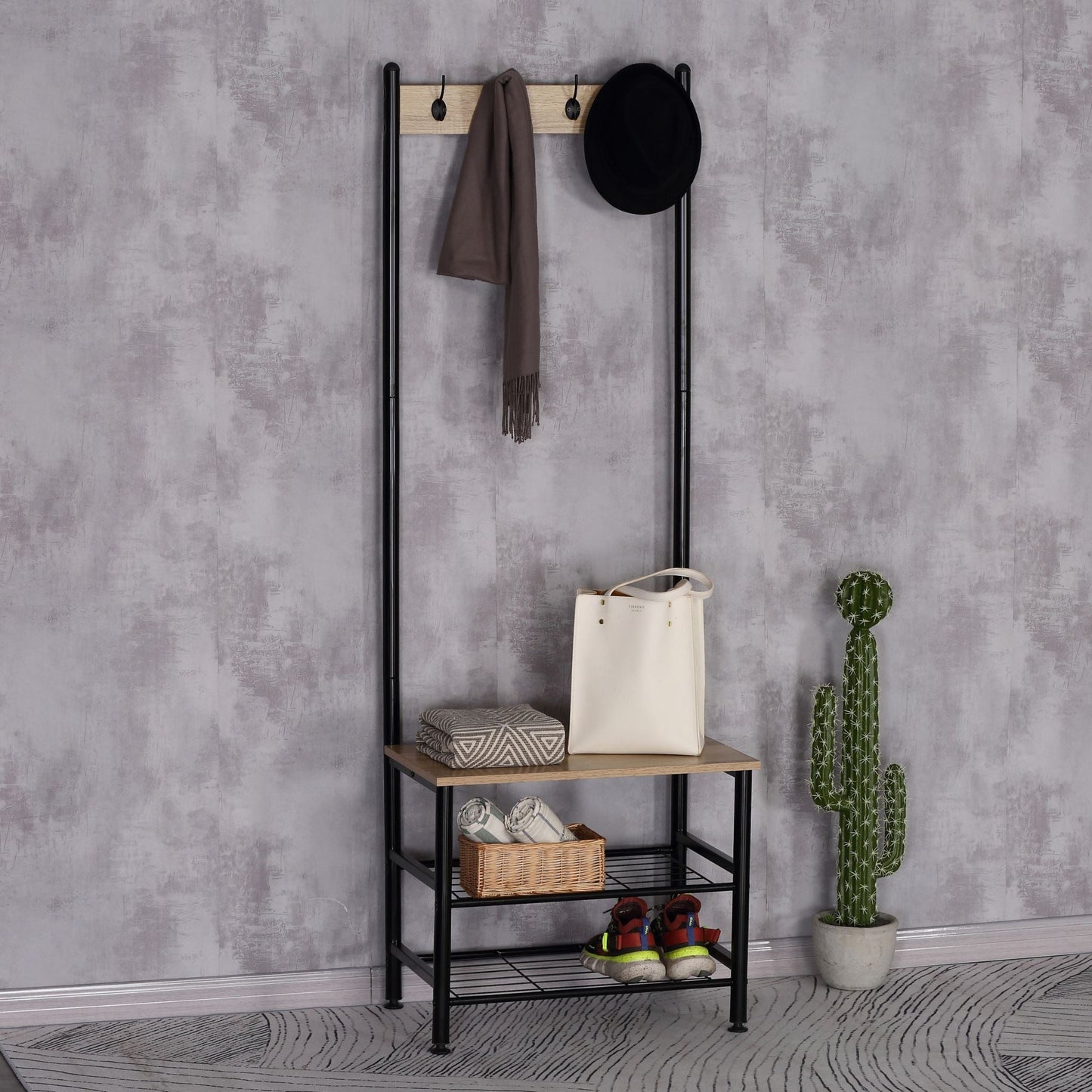 Coat Rack with Shoe Bench