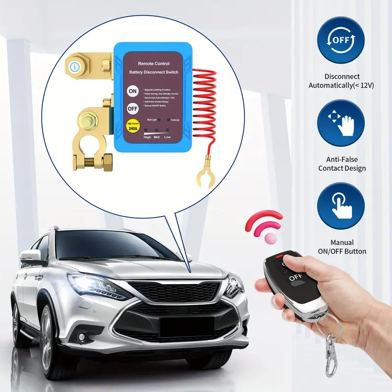 Wireless Remote 240A Car Battery Disconnect Relay Master Cut-off Switch Isolator