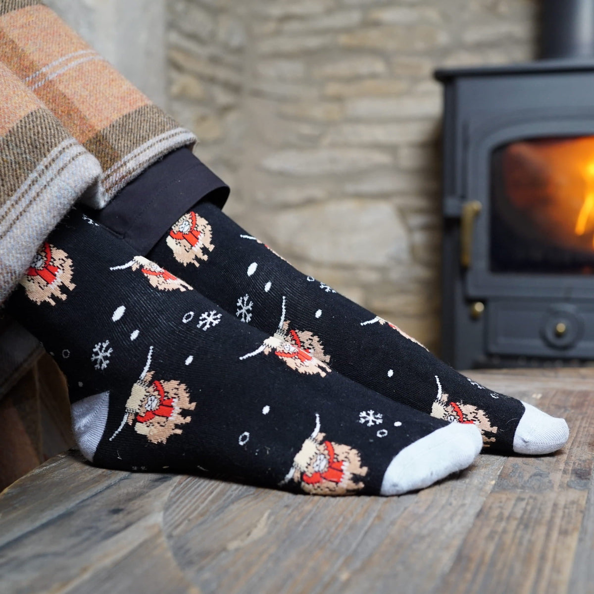 Save the Black Christmas Highland Cow Bamboo Socks