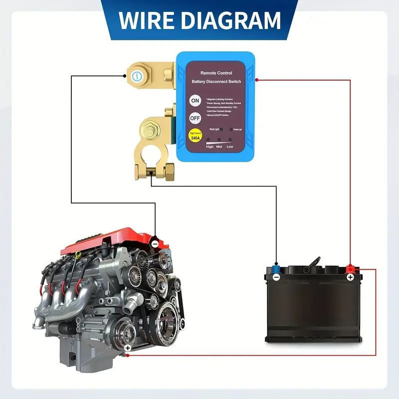 Wireless Remote 240A Car Battery Disconnect Relay Master Cut-off Switch Isolator