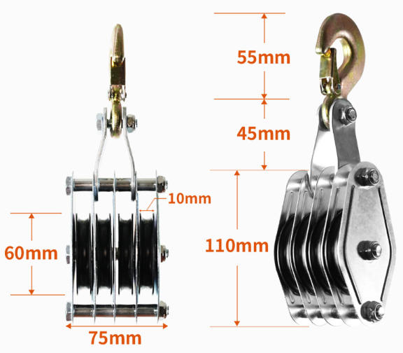 4-Wheel Metal Block Tackle Pulley System 20m