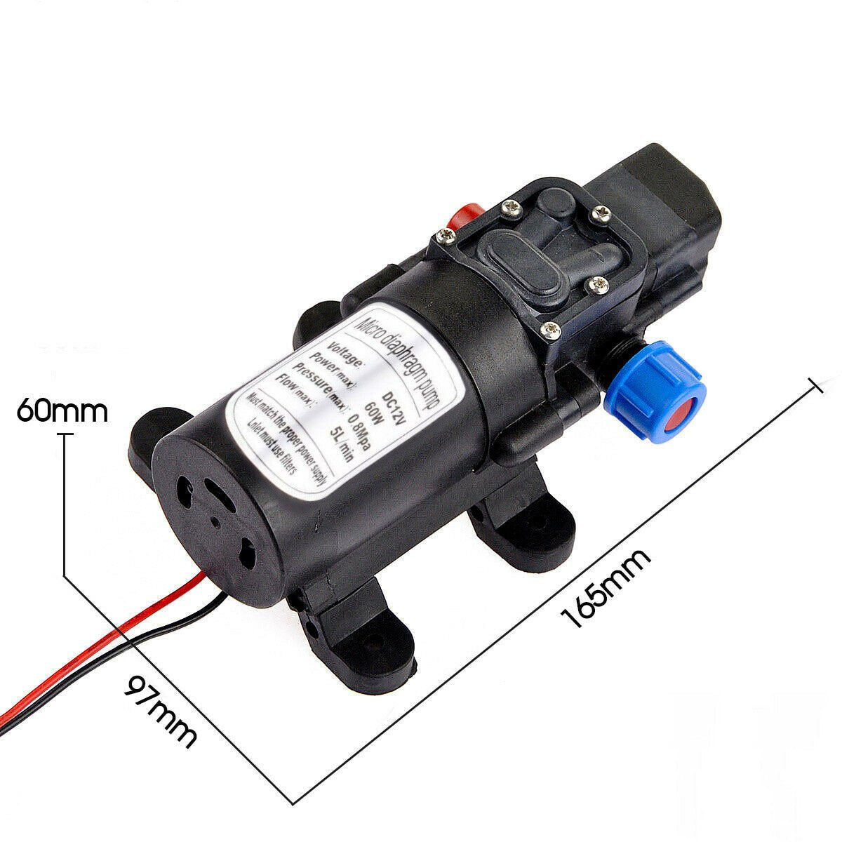 60W 12V 80PSI Water Pump High Pressure 5L/Min Self-Priming Caravan Camping Boat